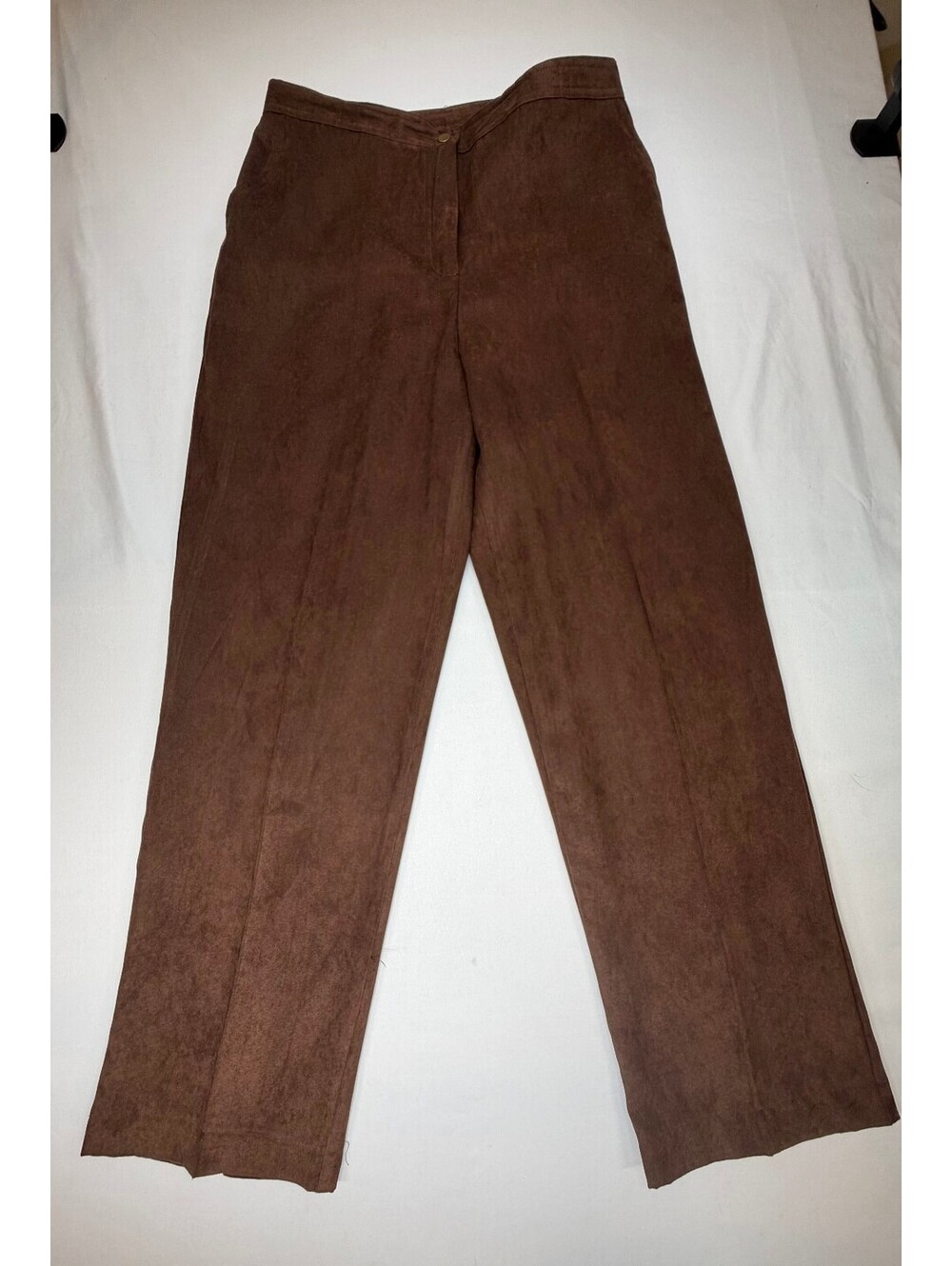 N Touch Women's Trouser Straight Leg Flat Front Faux Suede Size 14 Brown NWT